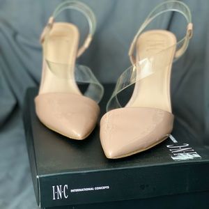 I.N.C heels; size 7; nude and clear.